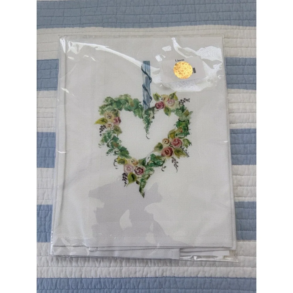 Vintage Pamela Cassidy Guest Towel 20X20 Hand Print Heart Cotton Cottagecore NIB